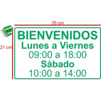 Letrero Sticker Vinil Bienvenidos Horario Negocio 35x21 Cm
